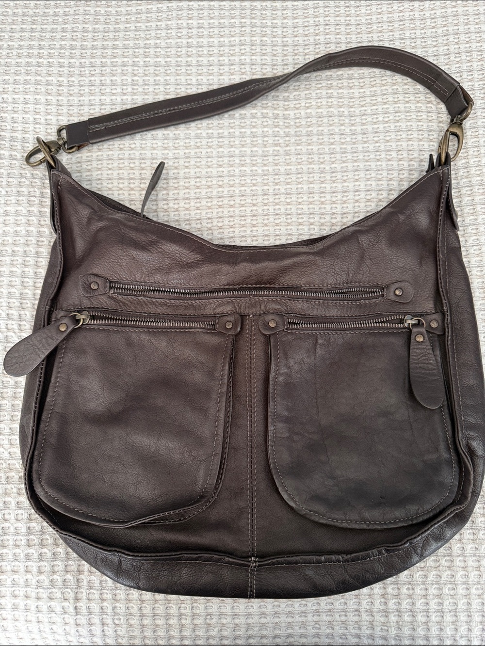 Sundance Dark Brown Leather Shoulder Bag with Front Pockets